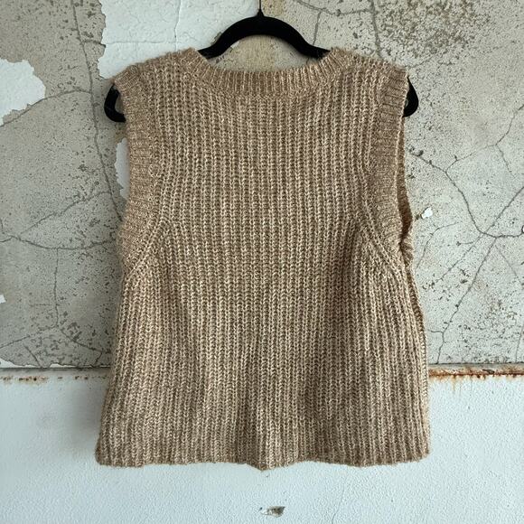 Sweater Vest Women S Beige Oversized Chunky Knit Button Front Pocket Sweater Y2K - Picture 8 of 10